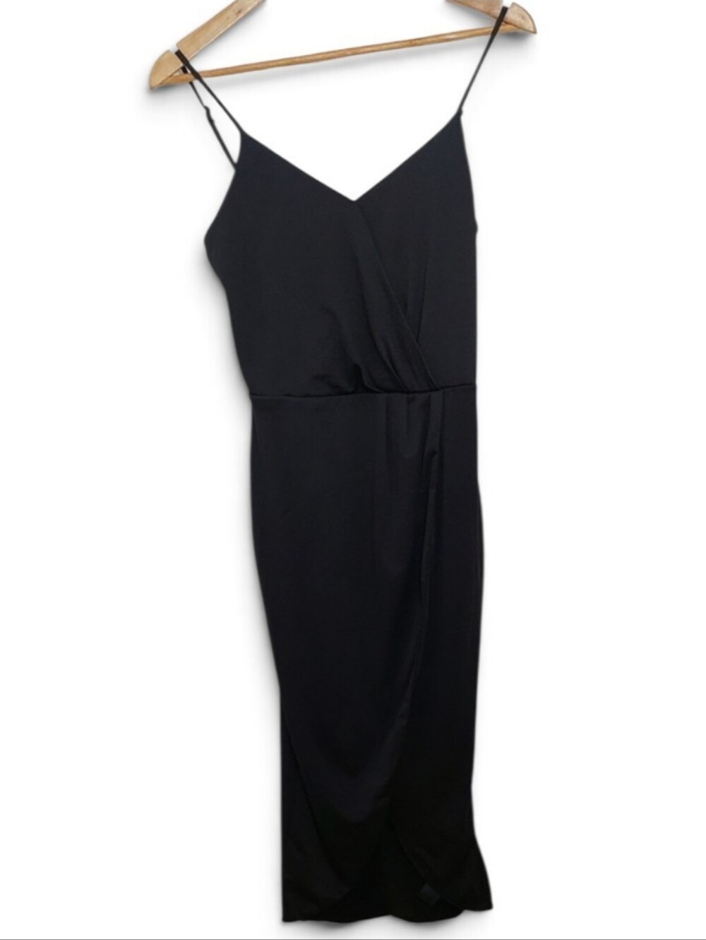 Kardashian Kollection Size Small Black Spaghetti Strap Wrap Midi Dress